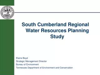South Cumberland Regional Water Resources Planning Study Elaine Boyd