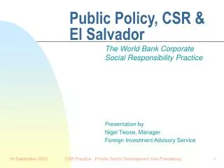 Public Policy, CSR &amp; El Salvador