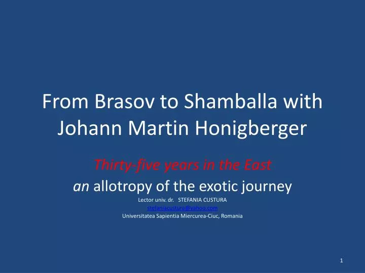 from brasov to shamballa with johann martin honigberger