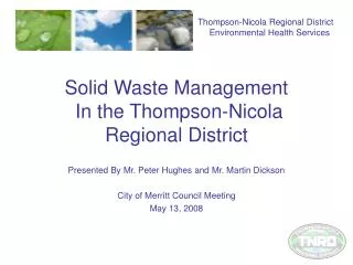 Solid Waste Management In the Thompson-Nicola Regional District