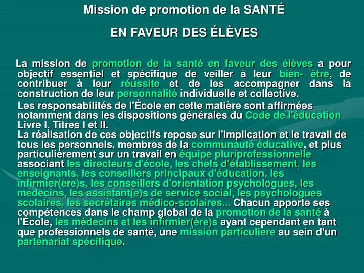 mission de promotion de la sant en faveur des l ves