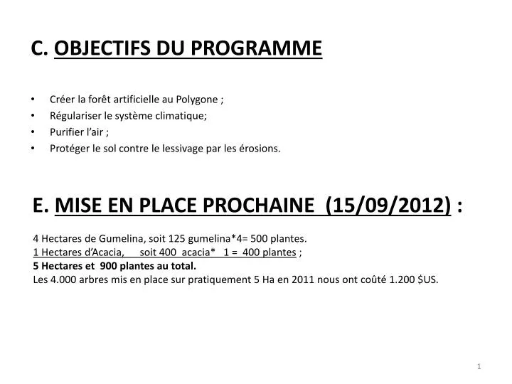 c objectifs du programme