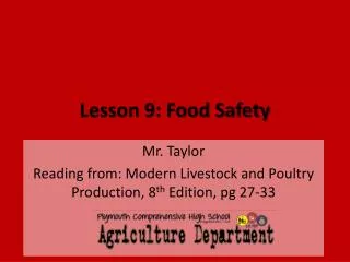 Lesson 9: Food Safety