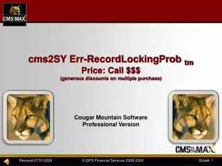 cms2SY Err-RecordLockingProb tm Price: Call $$$ (generous discounts on multiple purchase)
