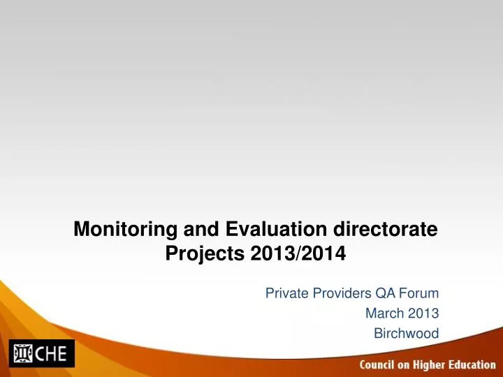 monitoring and evaluation directorate projects 2013 2014
