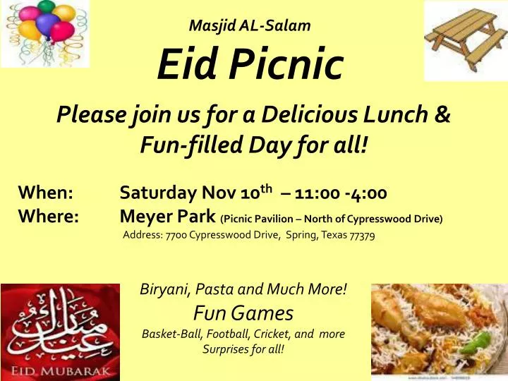 please join us for a delicious lunch fun filled day for all
