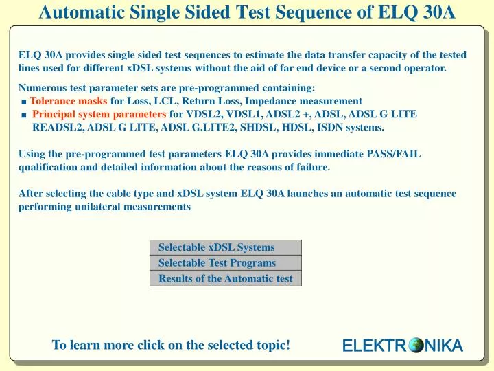 automatic single sided test sequence of elq 30a