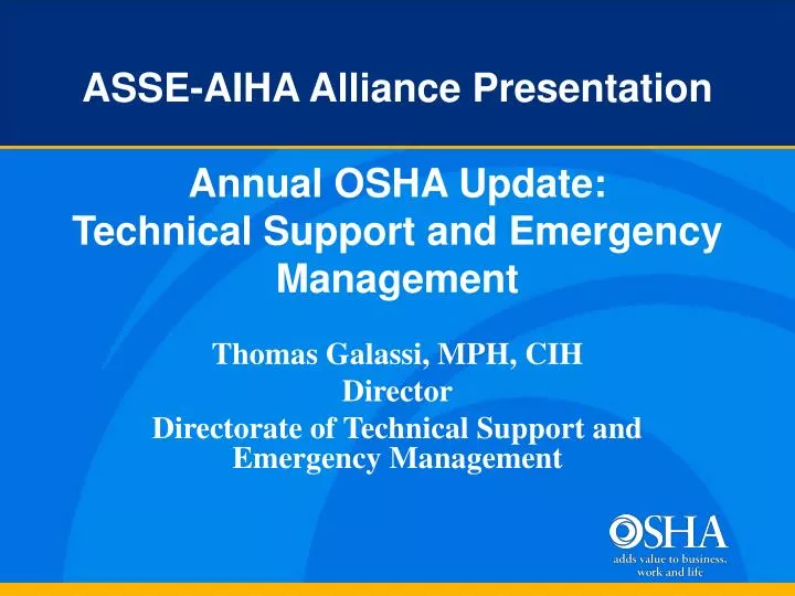 asse aiha alliance presentation annual osha update technical support and emergency management