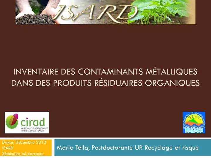 inventaire des contaminants m talliques dans des produits r siduaires organiques