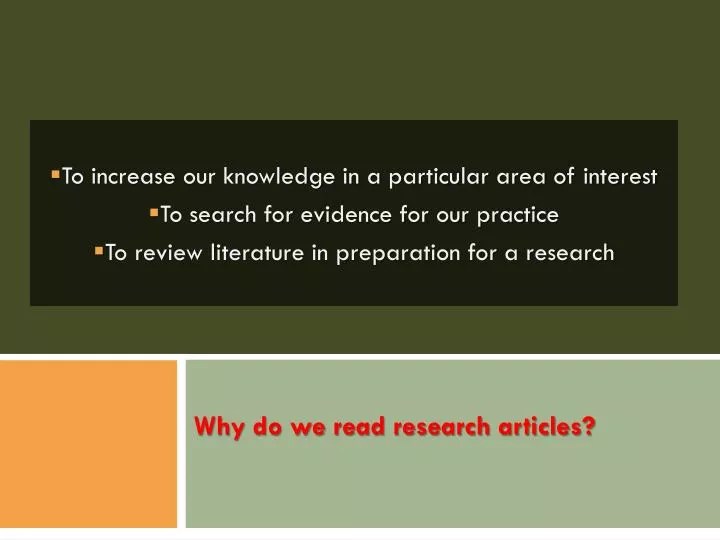 why do we read research articles