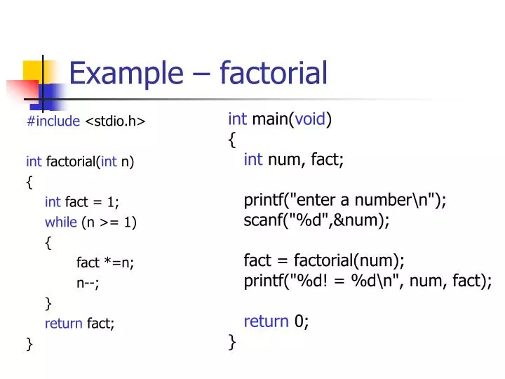 example factorial