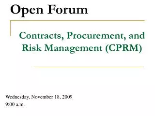 Contracts, Procurement, and Risk Management (CPRM)