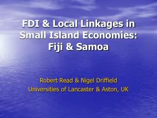 FDI &amp; Local Linkages in Small Island Economies: Fiji &amp; Samoa