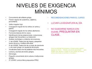 niveles de exigencia m nimos