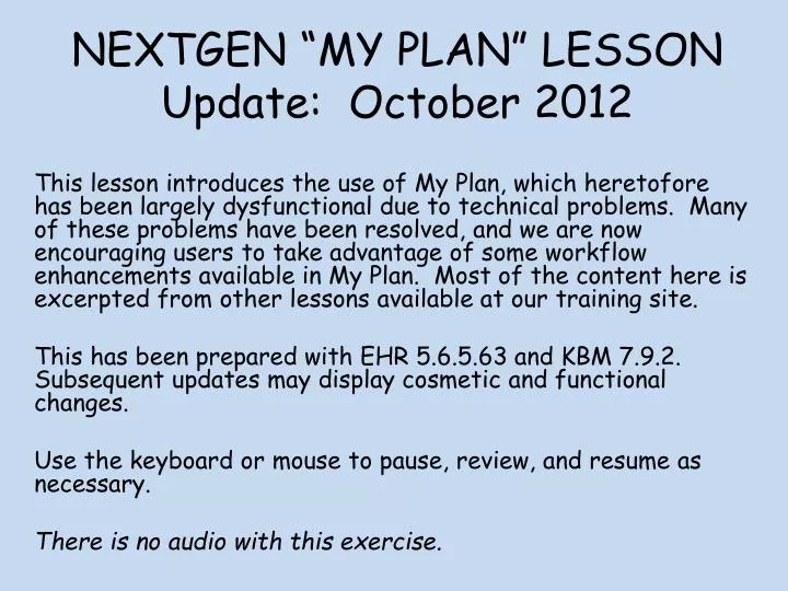 nextgen my plan lesson update october 2012