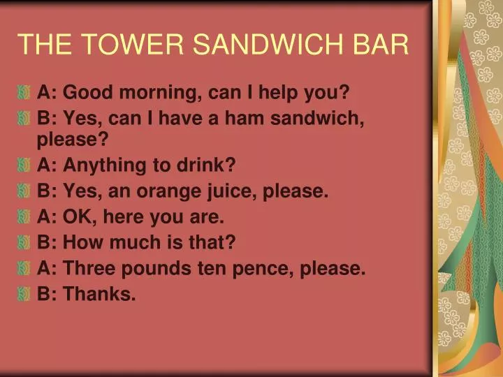 the tower sandwich bar