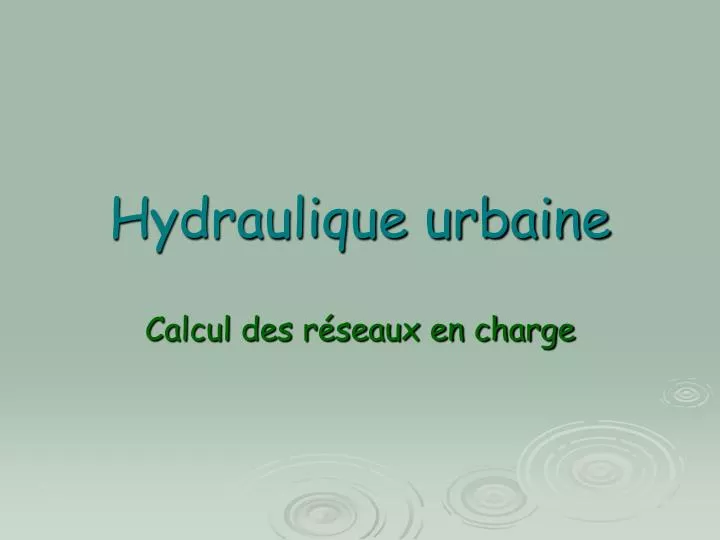 hydraulique urbaine