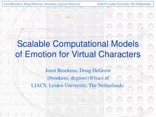 Scalable Computational Models of Emotion for Virtual Characters