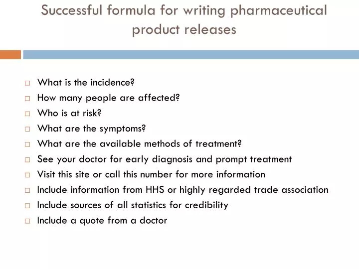 successful formula for writing pharmaceutical product releases