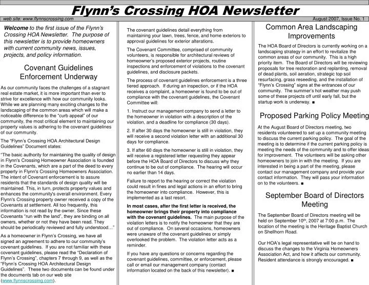 flynn s crossing hoa newsletter
