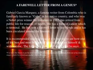 A FAREWELL LETTER FROM A GENIUS*