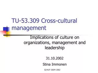 TU-53.309 Cross-cultural management