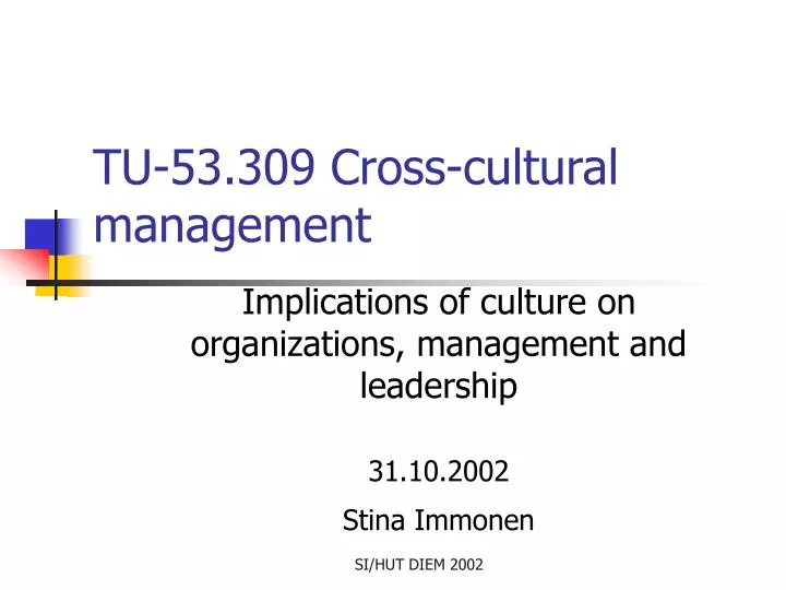 tu 53 309 cross cultural management