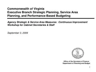 Commonwealth of Virginia Executive Branch Strategic Planning, Service Area