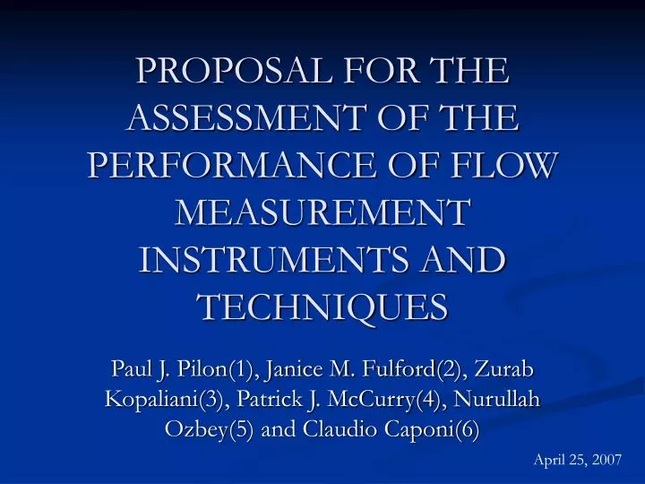 proposal for the assessment of the performance of flow measurement instruments and techniques