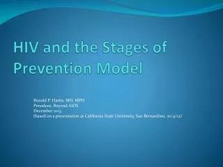 HIV and the Stages of Prevention Model