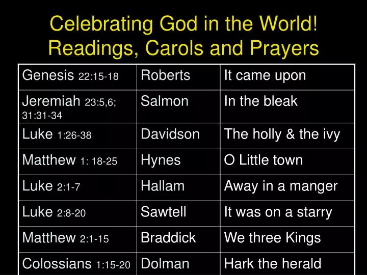 celebrating god in the world readings carols and prayers