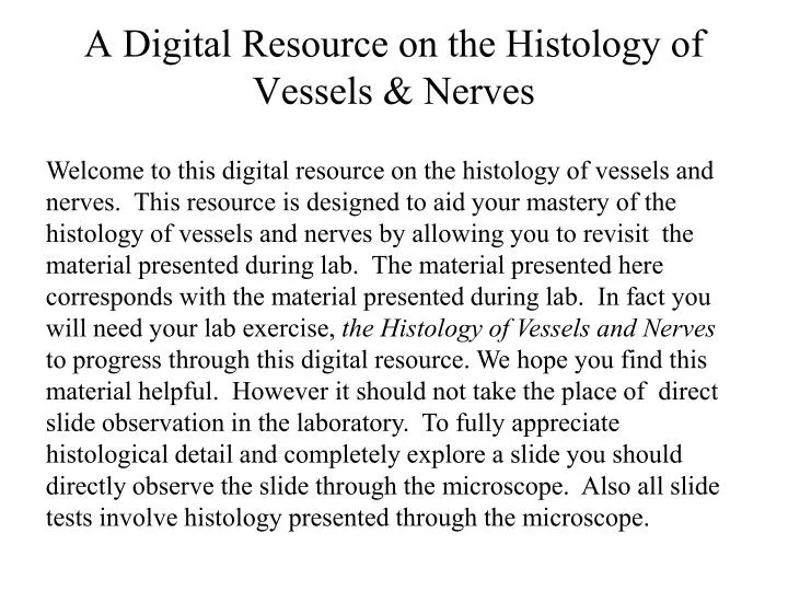 a digital resource on the histology of vessels nerves