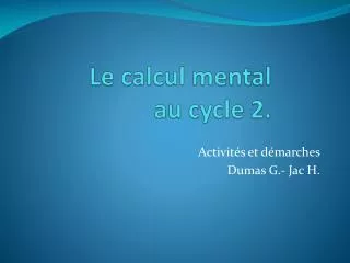 l e calcul mental au cycle 2