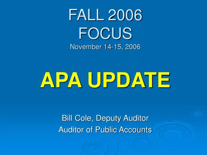 fall 2006 focus november 14 15 2006 apa update