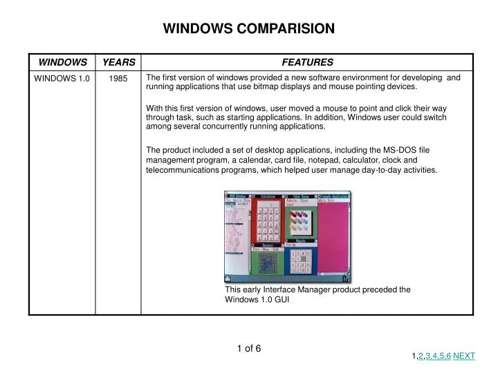 windows comparision