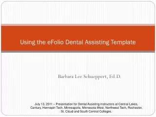 Using the eFolio Dental Assisting Template