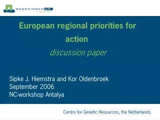 European regional priorities for action discussion paper