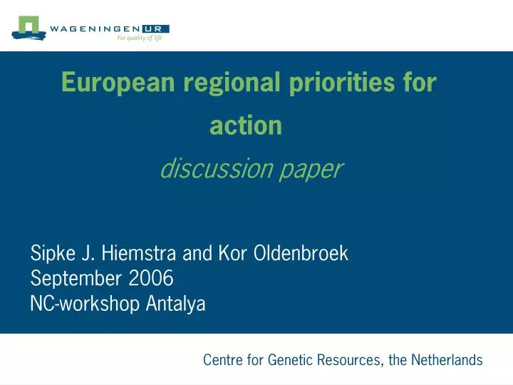 european regional priorities for action discussion paper