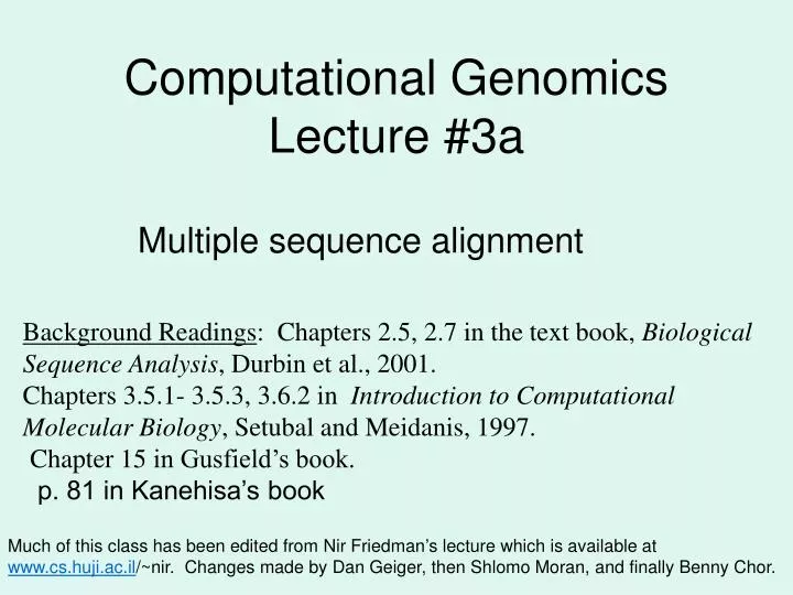 computational genomics lecture 3a