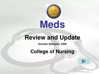 Meds Review and Update Summer Semester, 2006 College of Nursing