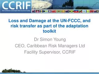 Loss and Damage at the UN-FCCC, and risk transfer as part of the adaptation toolkit