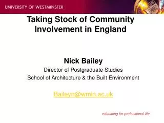 Taking Stock of Community Involvement in England
