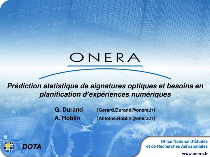 pr diction statistique de signatures optiques et besoins en planification d exp riences num riques