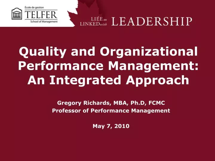 quality and organizational performance management an integrated approach