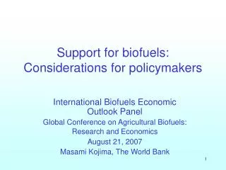 Support for biofuels: Considerations for policymakers