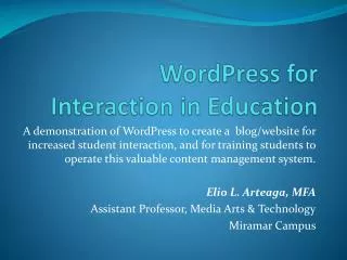 WordPress for Interaction in Education