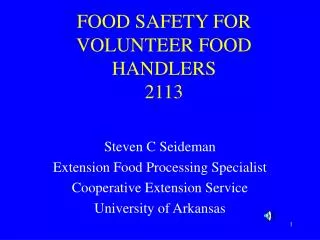 FOOD SAFETY FOR VOLUNTEER FOOD HANDLERS 2113