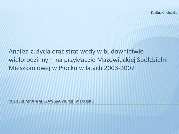 politechnika warszawska wbmip w p ocku