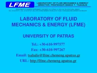 LABORATORY OF FLUID MECHANICS &amp; ENERGY (LFME) UNIVERSITY OF PATRAS