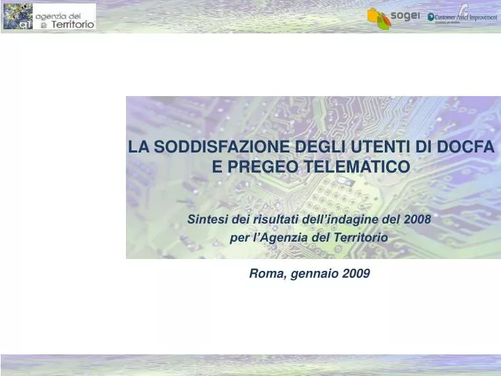 sintesi dei risultati dell indagine del 2008 per l agenzia del territorio roma gennaio 2009